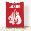 Red boxing throw blanket featuring large white boxing gloves and bold athletic artwork