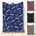 Wrestling throw blanket displayed in blue with repeating grappling silhouettes and custom-style lettering
