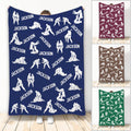 Jiu Jitsu throw blanket with white grappling silhouettes on a navy background in multiple color options