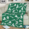 Green Jiu Jitsu couch blanket featuring white grappling silhouettes in a repeating all-over pattern