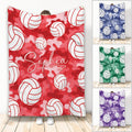 Red camouflage volleyball throw blanket featuring repeating volleyball artwork and a custom design