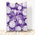 Purple camouflage volleyball throw blanket with white volleyball illustrations and custom design