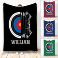 Archery throw blanket featuring a colorful target, bow, arrows, and bold contrasting artwork