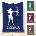 Archery throw blanket featuring an archer silhouette, target artwork, and bold color variations