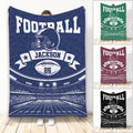 Football throw blanket with helmet, football, stadium field, and bold navy sports artwork