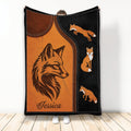 Custom fox blanket with bold orange and black woodland artwork featuring a large fox and smaller fox illustrations