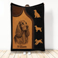 English Cocker Spaniel throw blanket with leather-look panels and coordinating dog silhouettes