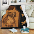 American Staffordshire dog blanket draped over a sofa with brown and black breed artwork