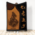 Vintage mermaid blanket with sepia ocean artwork, black border, seashell details, and multiple mermaid illustrations