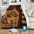 Shih Tzu throw blanket displayed on a sofa with a detailed dog illustration and warm brown and black design