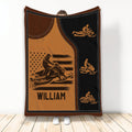 Custom snowmobile throw blanket with rider artwork, star motif, and bold brown and black outdoor design