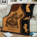 Close view of a Yorkie blanket draped over a couch, showing detailed terrier artwork and coordinating silhouettes