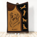 Golden Retriever blanket with vintage leather-look artwork, dog portrait, and running retriever silhouettes