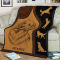 Golden Retriever blanket displayed on a couch with detailed dog portrait and coordinated retriever silhouettes