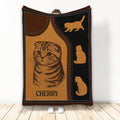 Scottish Fold cat blanket with vintage brown and black leather-inspired artwork