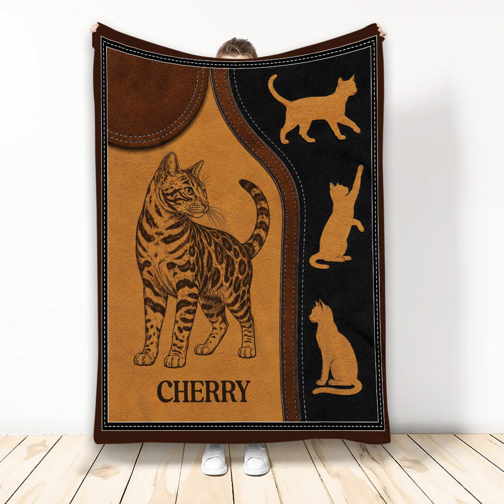 Bengal Cat Throw Blanket with Spotted Cat Artwork in Brown and Black