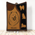 Samoyed throw blanket displayed vertically with detailed dog artwork in brown, black, and tan tones
