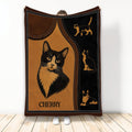 Tuxedo cat throw blanket with vintage black and white cat artwork in brown and black tones