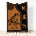 Frog throw blanket displayed vertically with a detailed frog illustration and coordinating frog silhouettes