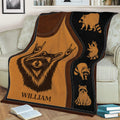 Raccoon blanket spread across a sofa featuring a large raccoon and coordinating raccoon illustrations