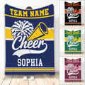 Cheerleading throw blanket with pom-poms, megaphone artwork, bold team colors, and spirit-inspired design