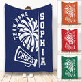 Cheerleading throw blanket with pom-pom and megaphone artwork shown in multiple team colors