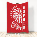 Red cheerleading blanket with bold pom-pom and megaphone sports artwork