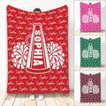 Cheerleading blanket with a large megaphone, pom-poms, and bold red sports design
