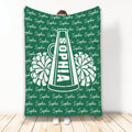 Green cheerleading blanket featuring a white megaphone and matching pom-poms