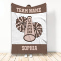 Neutral-toned cheerleading throw blanket with pom poms and megaphone design