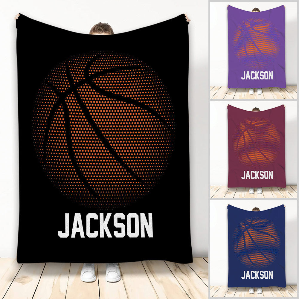 Custom basketball blanket featuring a dotted orange basketball graphic in multiple bold color options