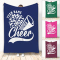 Cheerleading throw blanket with pom-poms, megaphone artwork, and a bold navy and white design