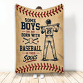Baseball throw blanket with vintage ballplayer artwork, crossed bats, red stitching, and patriotic-style colors