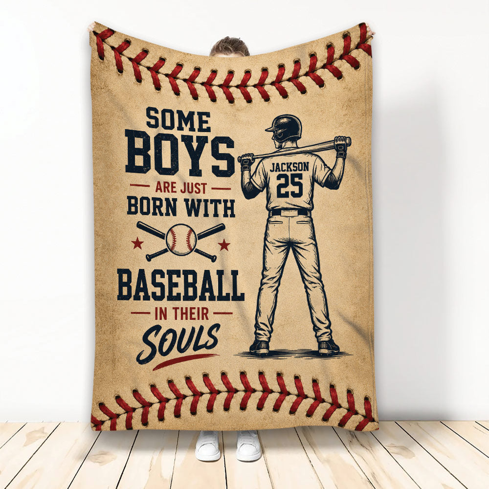 Baseball throw blanket with vintage ballplayer artwork, crossed bats, red stitching, and patriotic-style colors