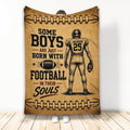 Vintage football throw blanket featuring a helmeted player, football, and warm brown sports artwork