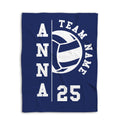 Blue volleyball blanket displayed flat with a large white volleyball graphic and team design