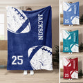 Blue football throw blanket displayed with white football graphics and multiple color variations