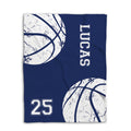 Navy basketball throw blanket shown flat with oversized distressed basketball graphics and bold athletic styling