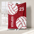 Red volleyball throw blanket featuring distressed white volleyball artwork and sporty graphic details