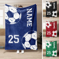 Soccer throw blanket with large ball graphics, bold team-style details, and blue, red, and green color options