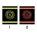 Firefighter blanket color selection guide showing yellow and red fire service emblem options