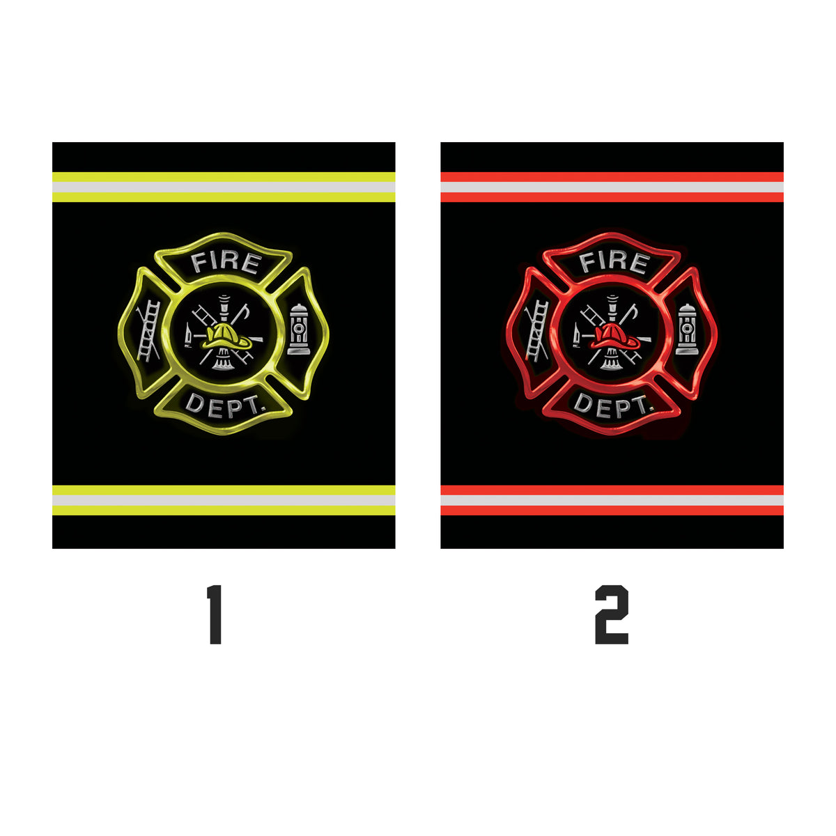 Firefighter blanket color selection guide showing yellow and red fire service emblem options