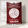 Red volleyball blanket featuring a large volleyball graphic and inspirational team design