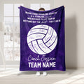 Purple volleyball blanket featuring a motivational coach message and volleyball team design