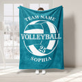 Teal volleyball blanket showcasing a large white volleyball graphic and athletic theme