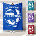 Blue volleyball throw blanket displayed with red, purple, and teal color variations