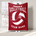 Red volleyball throw blanket displayed with large white volleyball graphic and sporty lettering
