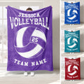 Volleyball throw blanket shown in purple with bold volleyball artwork and coordinated color variations