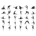 Gymnastics artwork style guide showing 30 numbered silhouette pose options