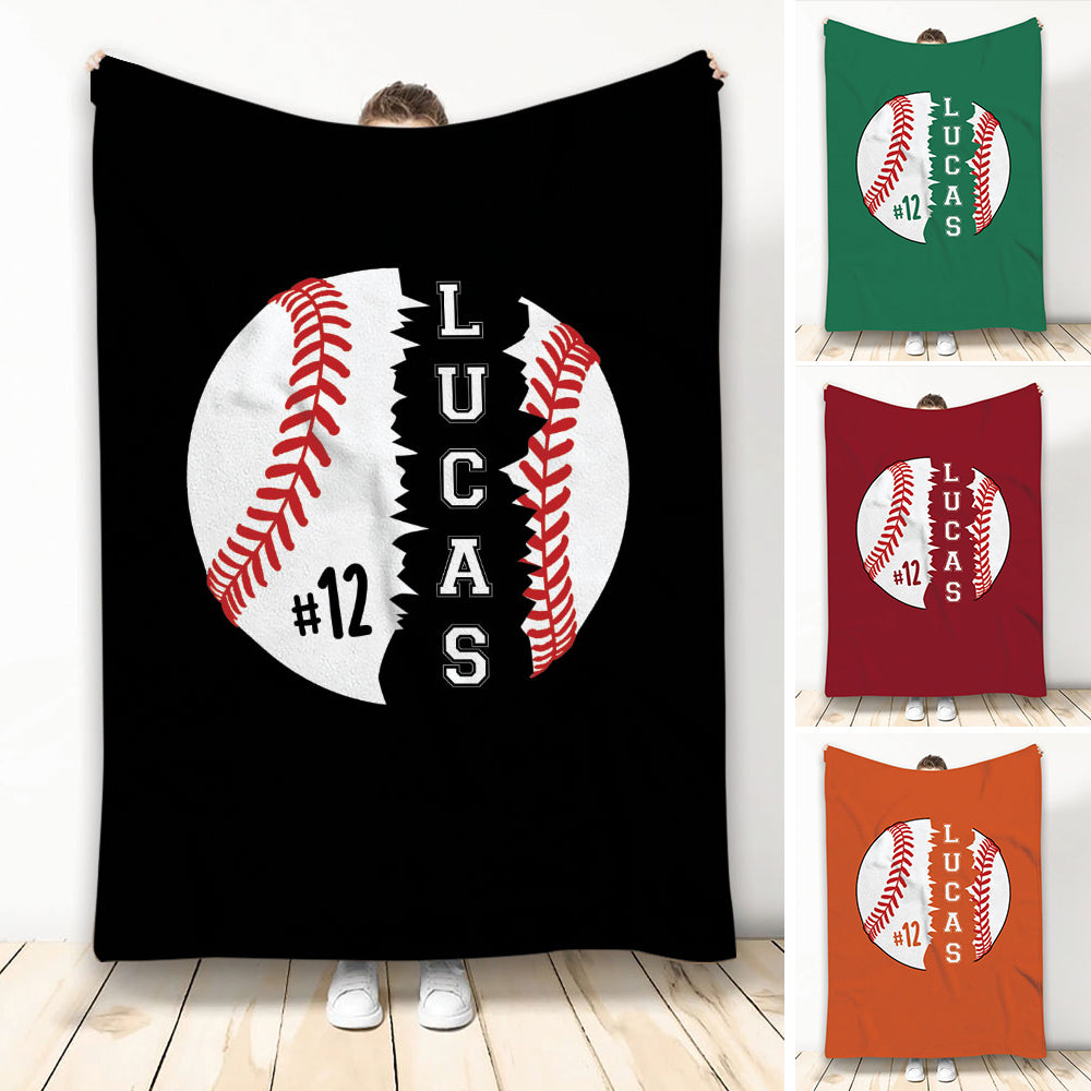 Baseball blanket design shown in black, green, red, and orange color variations